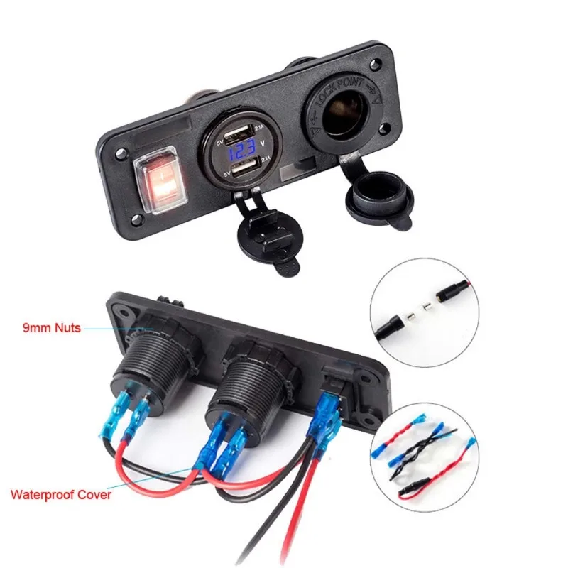 Синий Автомобиль Лодка Грузовик 12V 24V с 2 портами(стандарт Зарядное устройство переключатель вольтметра гнездо для автомобильного прикуривателя - Название цвета: Синий