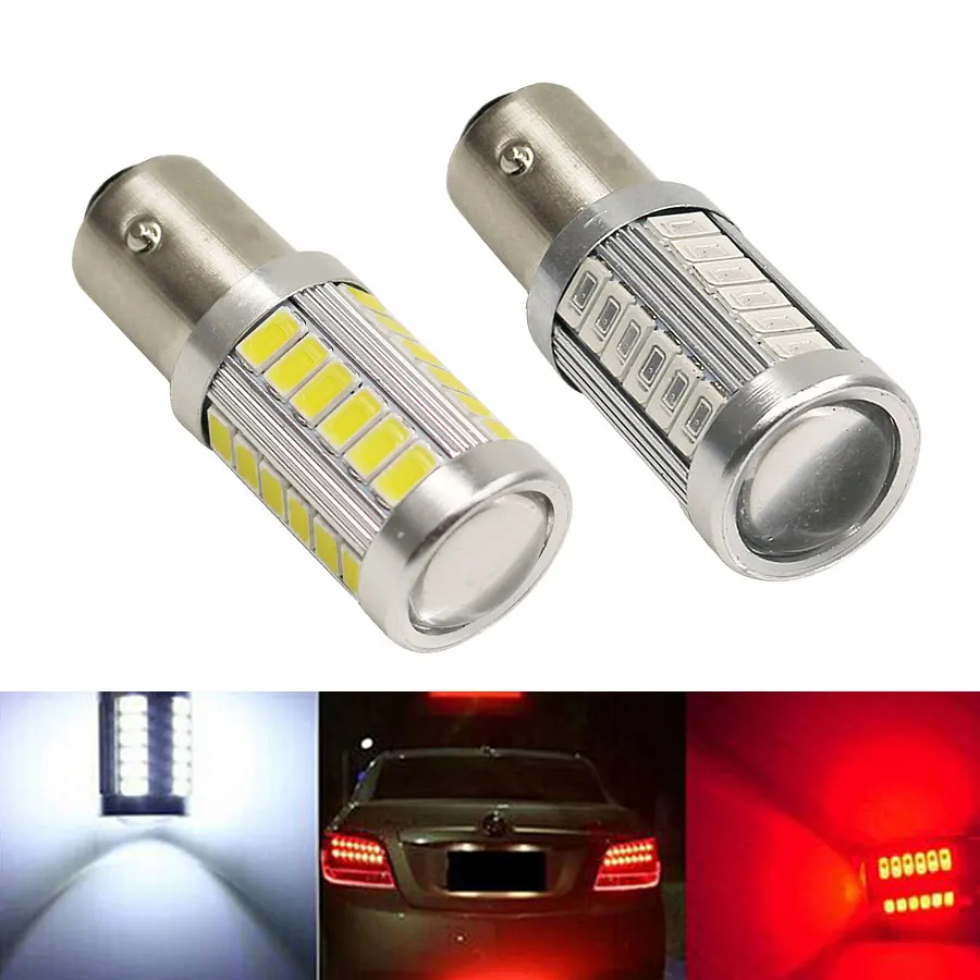 

HYZHAUTO 2Pcs P21W 1156 BA15S LED Bulbs 5730 33 SMD LED Car Light Sourse Auto Turn Signal Reserve Backup Lamps 12V White