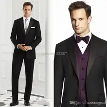 Заказ черный смокинг для жениха Лучшая мужская Костюмы дружки невесты свадьба(куртка+ брюки+ жилет+ галстук-бабочка) мужская платье