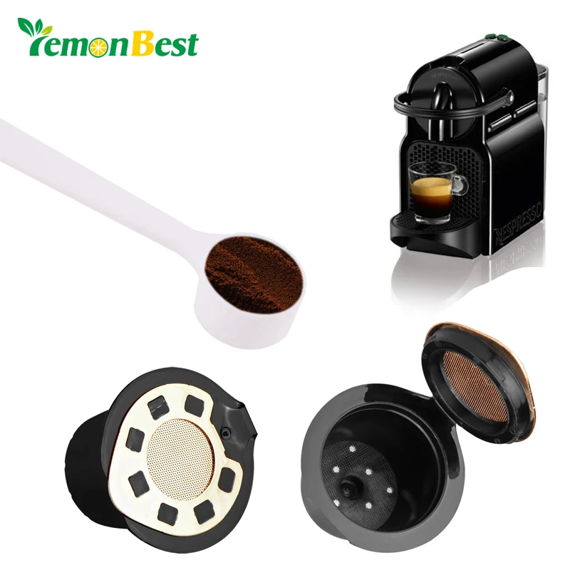 

LemonBest 2pcs 24K Gold Refillable Reusable Coffee Capsule Filter Compatible with Nespresso (with Coffee Spoon)