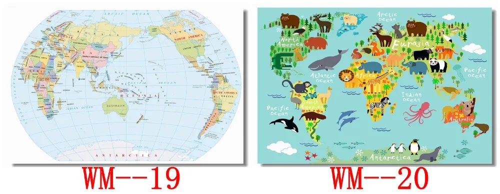 Пользовательские холст Наклейки на стены Карта мира Плакат карта мира наклейки на стену для офиса Фреска карта мира обои украшения спальни#0620