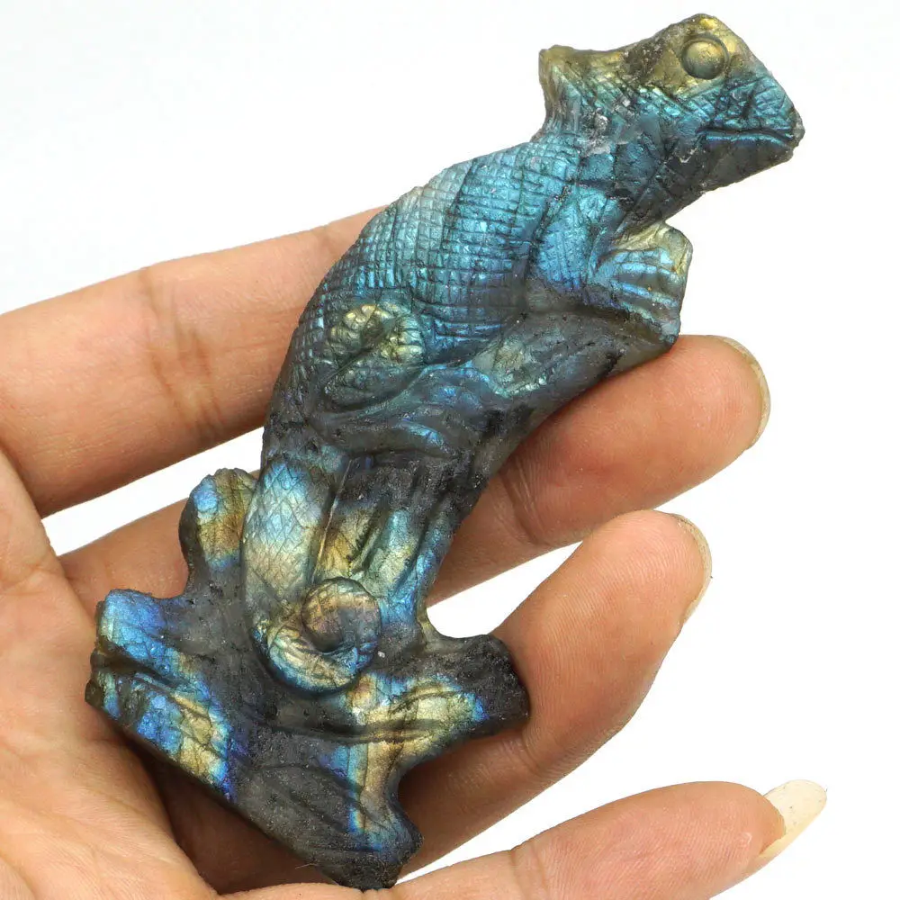 

Chameleon Flash Labradorite Lizard Figurine Crystal Healing Reiki Statue Decor