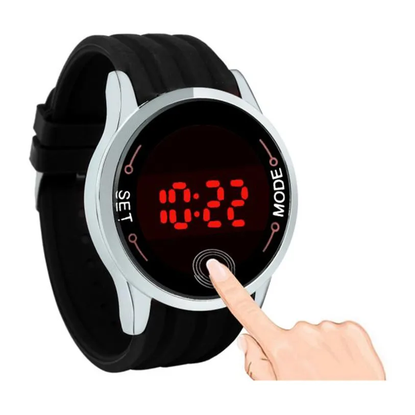 Модные водонепроницаемые мужские светодиодный сенсорный экран день дата Силиконовые наручные часы relojes hombre au4 - Цвет: Черный
