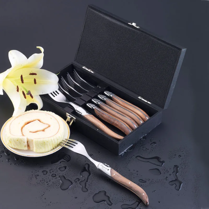 

6pcs 8.7" Laguiole Tableware Dinner Fork Knife Set Olive wood Handle Stainless steel Steak Knives Forks set Bar Dinnerware Set