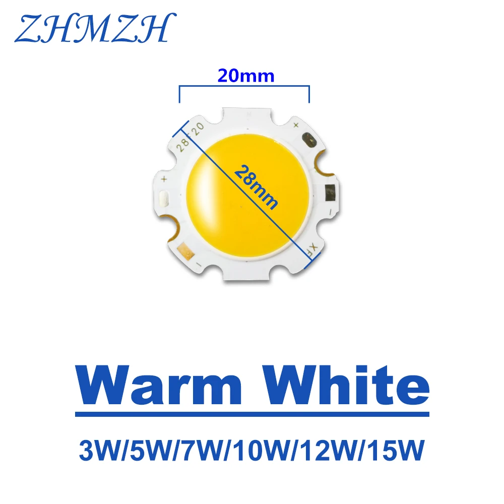 Chip COB LED especial para Downlight e painel de luzes, fonte de luz de superfície, lâmpada SMD, 3W, 5W, 7W, 9W, 10W, 20-28mm, 5 PCs/Lot