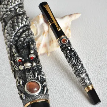 

FOUNTAIN PEN MEDIUM 18KGP NIB JINHAO GREY FLY DRAGON PLAY PEARL