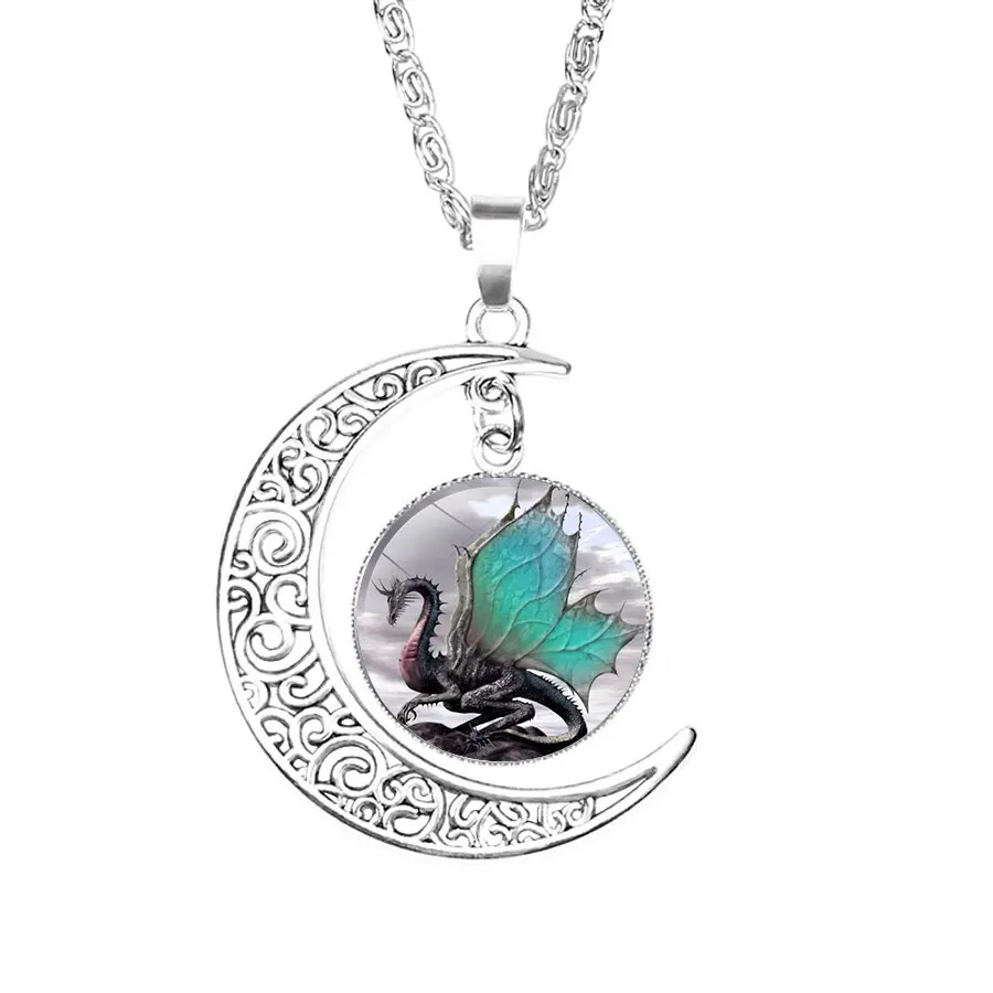 

NingXiang A Song of Ice and Fire Women Fashion Jewelry Game of Throne Daenerys Targaryen Green Dragon Art Picture Glass Necklace