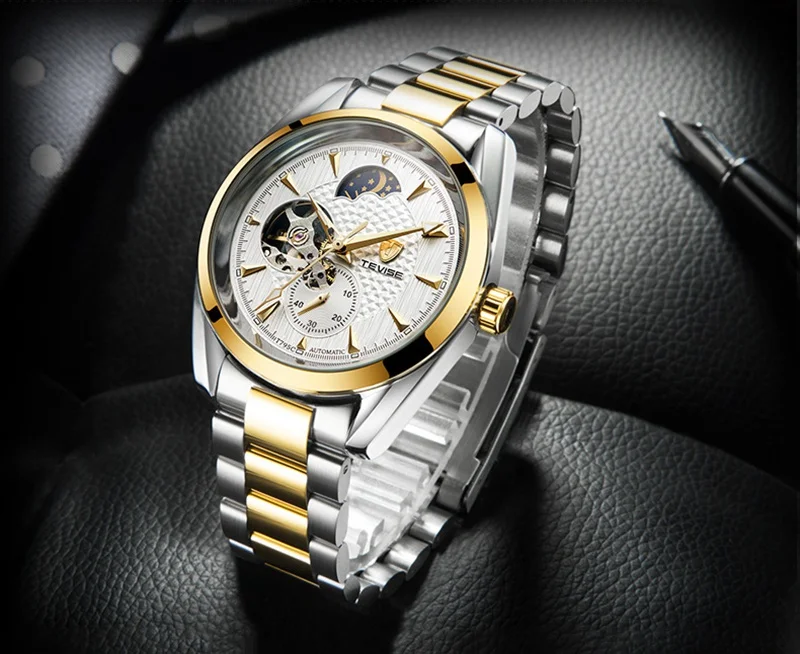 TEVISE Watch Men Moon Phase Mechanical Watches Luminous Automatic Watch Waterproof Steel Fashion Business Wristwatches Male (19)