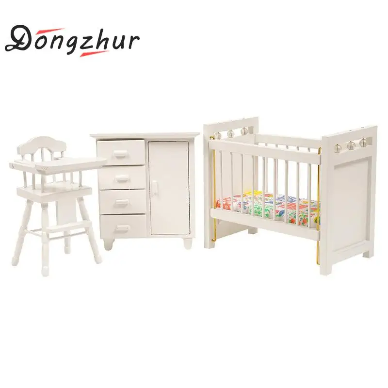 

Dongzhur Bedroom Furniture Wooden Crib Baby Bed Chair Cabinet 1:12 Dollhouse Miniatures Accessories Children DIY Doll House Toy
