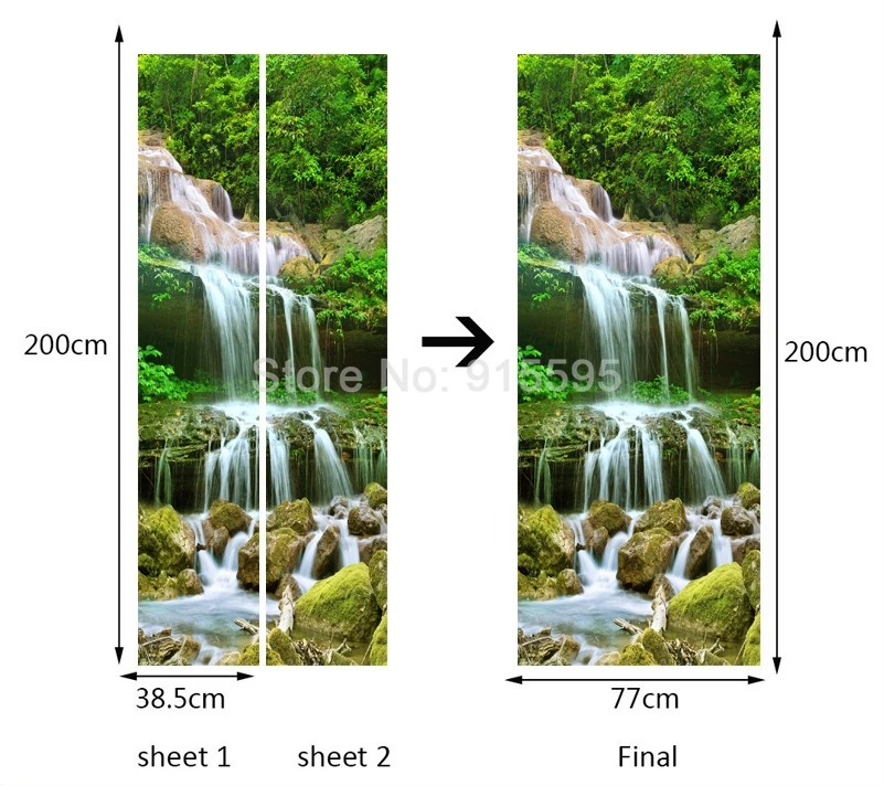 Горный водопад природа пейзаж настенная живопись Гостиная Спальня дверь стикер ПВХ самоклеющиеся фото Настенные обои