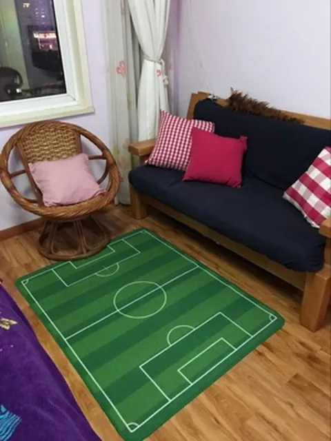 Unique Children Carpet Soccer Cartoon Kids Rug Boys Play Football Unique Children Carpet Soccer Cartoon Kids Rug Boys Play Football Pitch Green Living