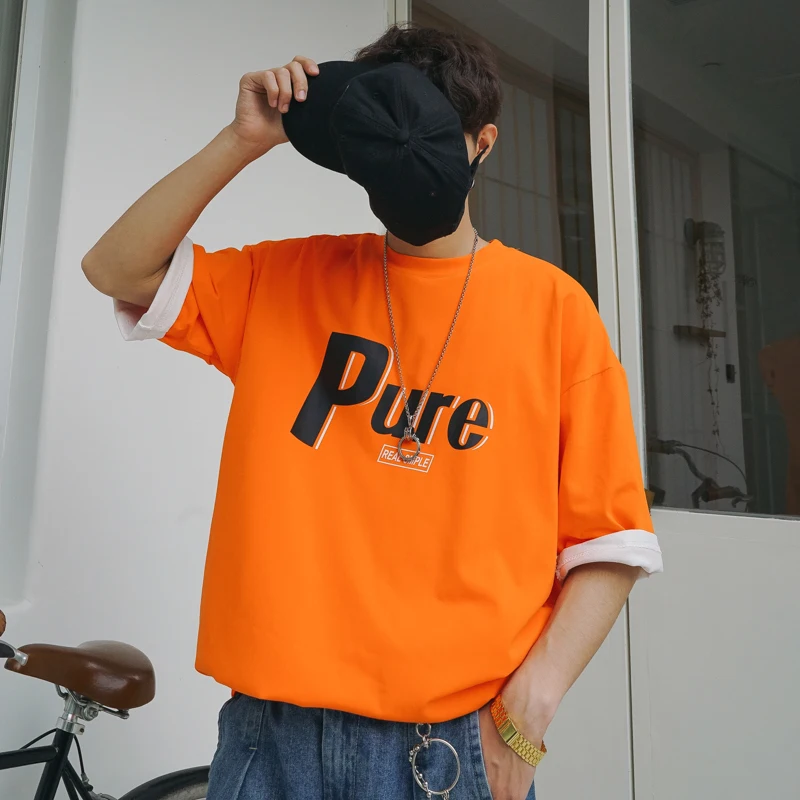 

Summer new fresh four-color men's cotton casual printing Hong Kong style shirt tide T-shirt b2024