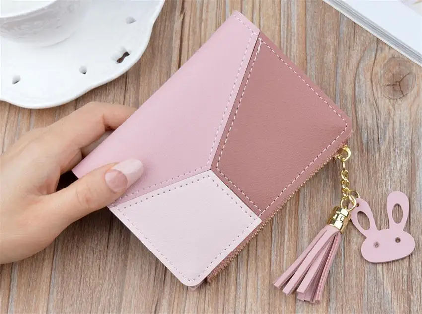 New Arrival Wallet Short Women Wallets Zipper Purse Patchwork Panelled Wallets Trendy Coin Purse Card Holder Leather