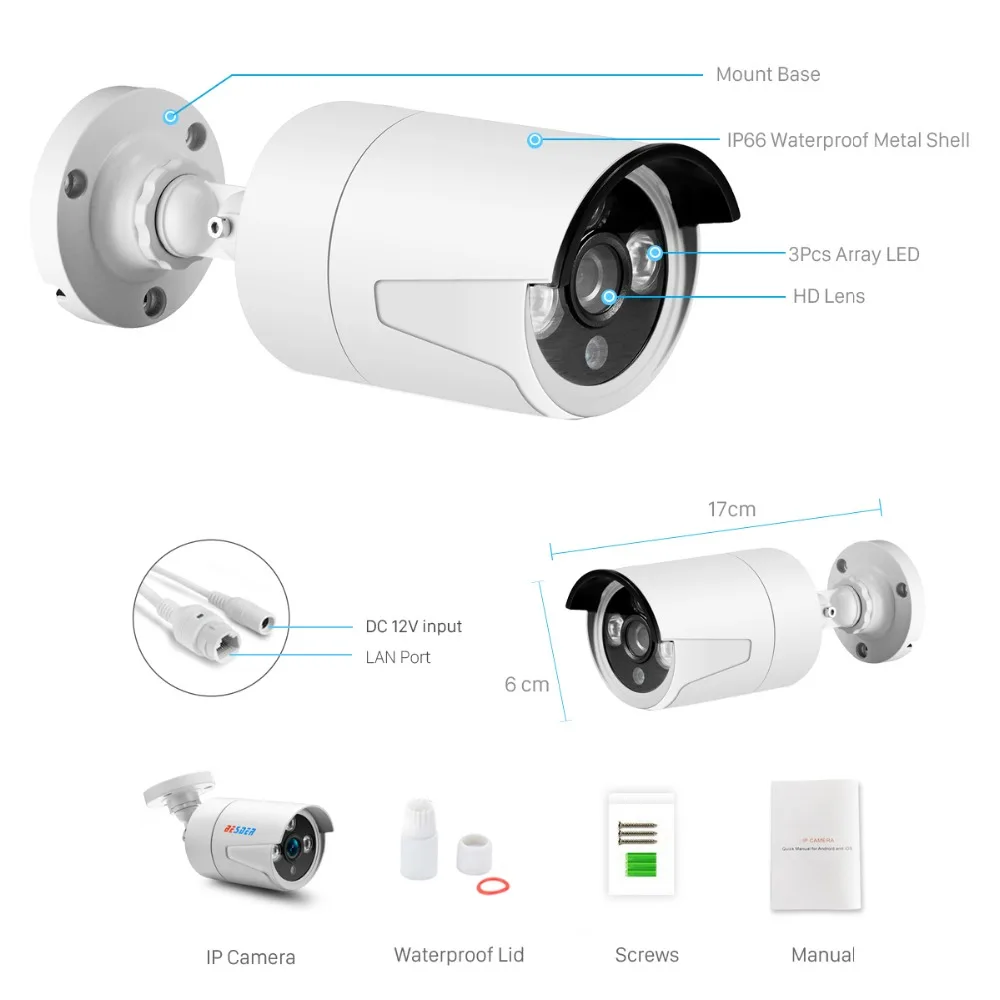 H.265 1080P POE IP камера 2MP 3MP 5MP Bullet CCTV IP камера ONVIF 2,0 Обнаружение движения Водонепроницаемая ИК 20 м уличная CCTV IP камера