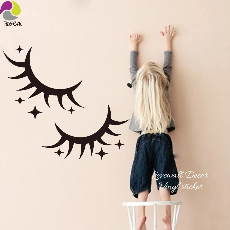 Cute Eyelash Star Wall Sticker Baby Nursery Lovely Cilia Nail Art Wall Decal Kids Room Living Room Vinyl Home Decor Wallpaper