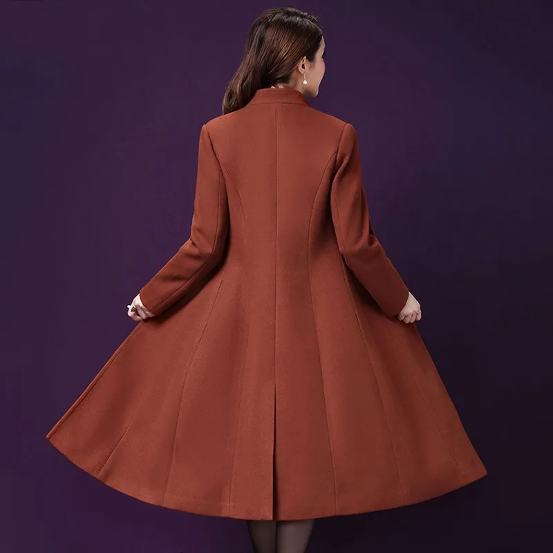 Зимнее женское длинное шерстяное пальто на одной пуговице, приталенный Тренч в стиле OL, винтажный шерстяной меховой жакет с вортником стойкой, Женское пальто