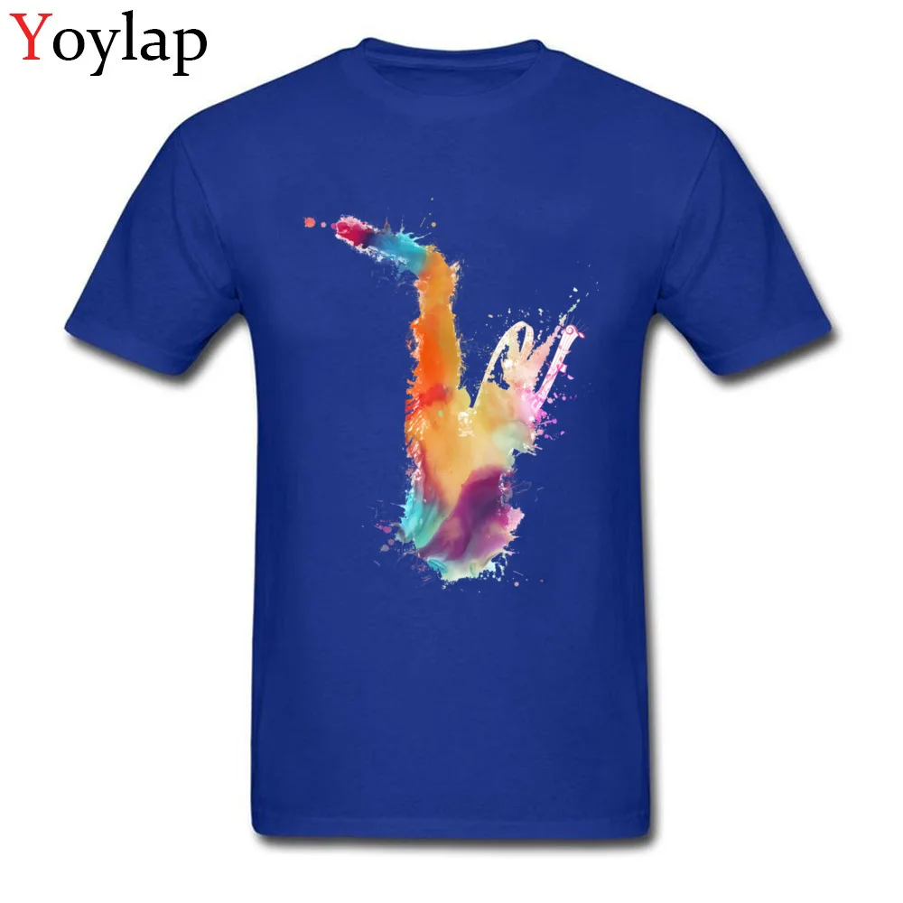 Casual T-shirts Fashion O-Neck Saxophone musical instrument art Cotton Fabric Men's Tops T Shirt Summer Short Sleeve Tee-Shirts blue