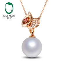 14 k, покрыто розовым золотом 11 мм круглый жемчуг из южного моря; Новое поступление; Классические бриллиант для помолвки кулон для вечерние