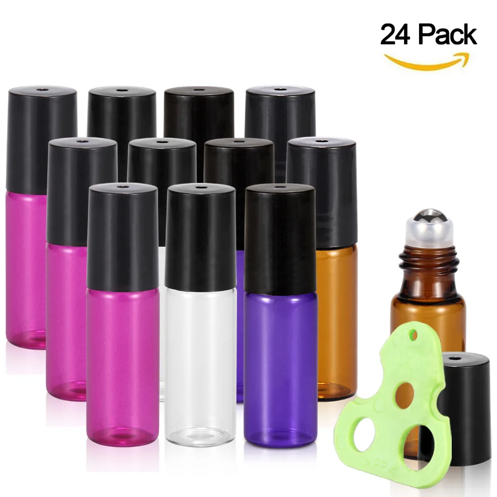 5ml Roller Bottles for Essential Oils 24 Pack Glass Roll on Bottles