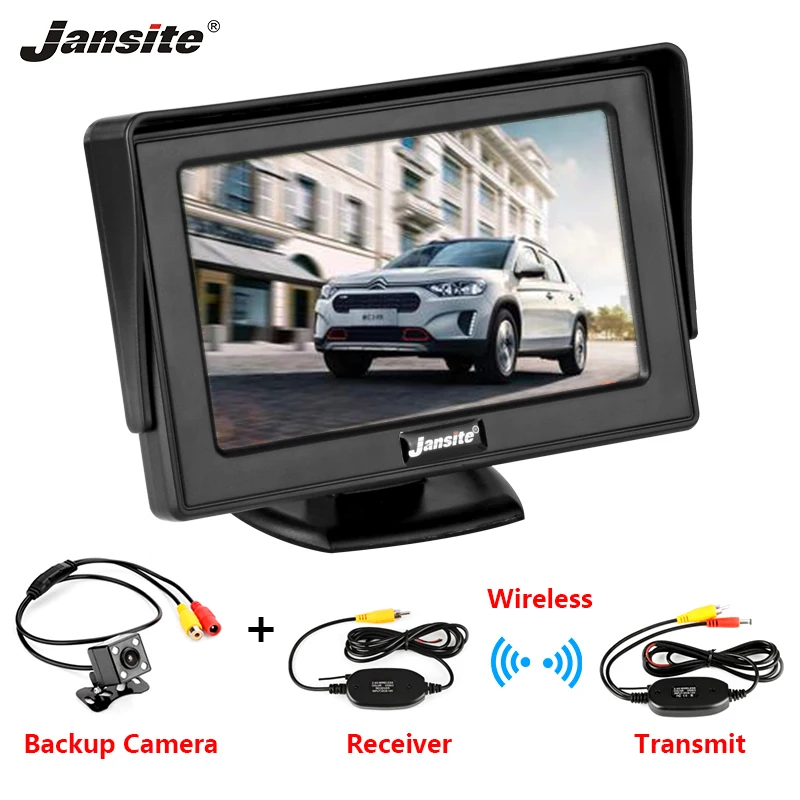 

Jansite Car Monitor 4.3 inch HD Car Display Vehicle Rear monitoring Waterproof Backup Camera 12V PAL NTSC 2 video input 480*272
