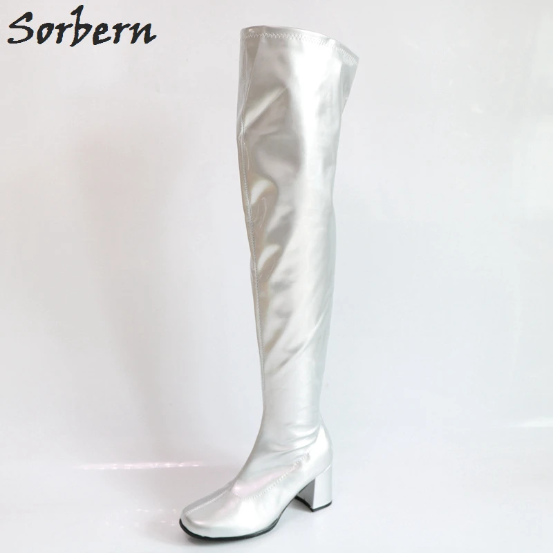 silver shiny boots