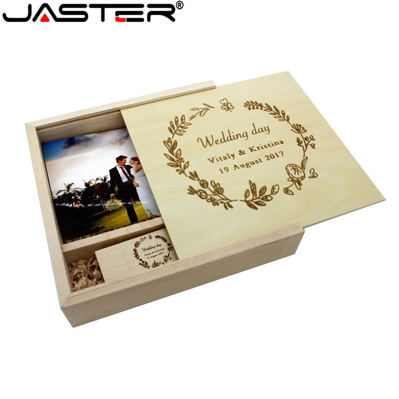 JASTER клен орех фотоальбом USB+ Подарочная коробка usb флеш-накопитель Флешка 8 ГБ 16 ГБ 32 ГБ фотография свадьба 1 шт. логотип клиента