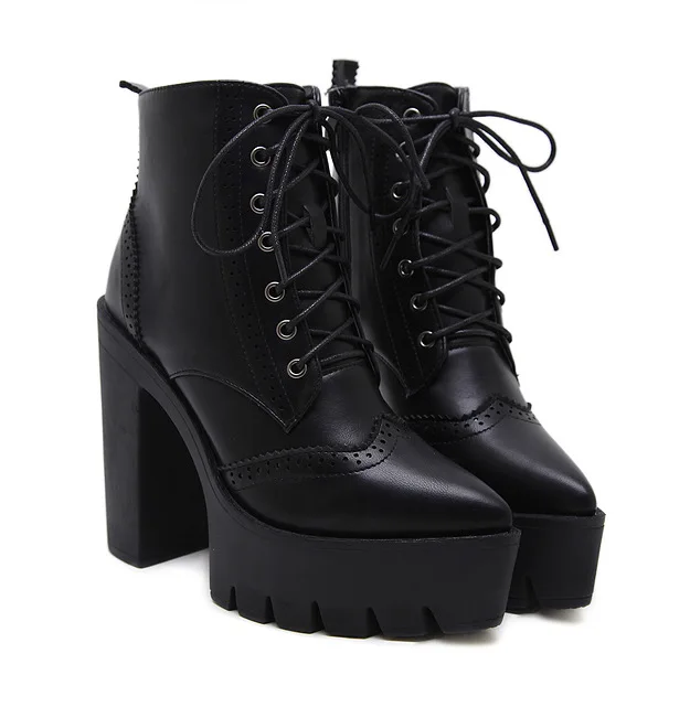 Conserveermiddel buik kwaad Vrouwen Schoenen Zwarte Hoge Hakken Laarzen Veter Platform Enkellaarsjes  Chunky lace up vrouwen enkellaars hoge hakken zwart platform schoenen|boots  lace|black high heel bootsankle boots high heels - AliExpress