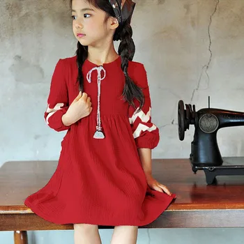 

2019 Spring Baby Girl Dress Loose Cotton Linen Lantern Sleeve Dresses Bow Casual Teens Kids Clothes Princess Children Clothing