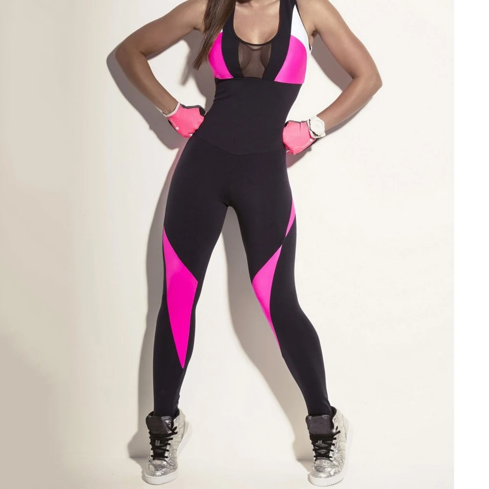 2019 Fashion Women Bodysuit Stitching Backless Slim Running Fitness