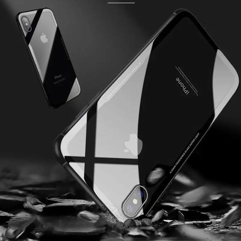 

9H Tempered Glass Case For iPhone X XS Max XR Crystal Clear Back Shockproof Bumper Armor Cover For iPhone 7 6 6S s 8 Plus Coque