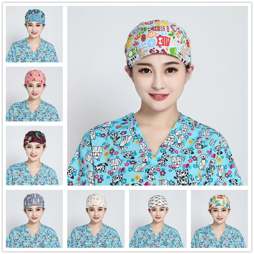 2020 Bouffant Cap W/ Sweatband Adjustable Hat Caps Cute Pattern Printing Hat Cap