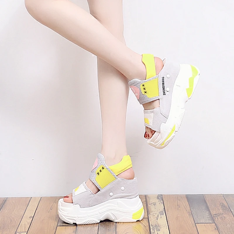 

High-heeled sandals female 2018 new summer leather thick platform platform shoes wild slope with waterproof platform