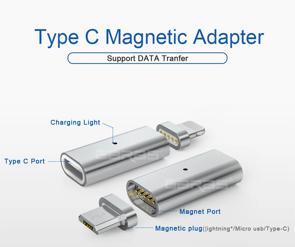 GARAS Тип-C на Micro/для iPhone Магнитный адаптер для iPhone/Android 3in 1 кабель для передачи данных конвертер адаптер Тип C на Micro USB C
