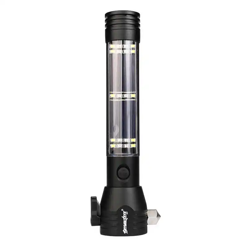 Solar Powered 3W LED Flashlight Safety Hammer Torch Light with Power Bank Magnet powerful led flashlight rechargeable #4A30 (2)