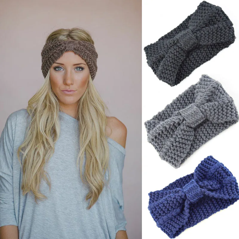 

Winter Warmer Ear Knitted Headband Turban For Lady Women Crochet Bow Wide Stretch Hairband Headwrap Hair Accessories