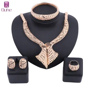 

Dubai Gold Color High Quality Fashion Jewelry set Africa Wedding Women Necklace Earring Bangle Ring Jewelry set