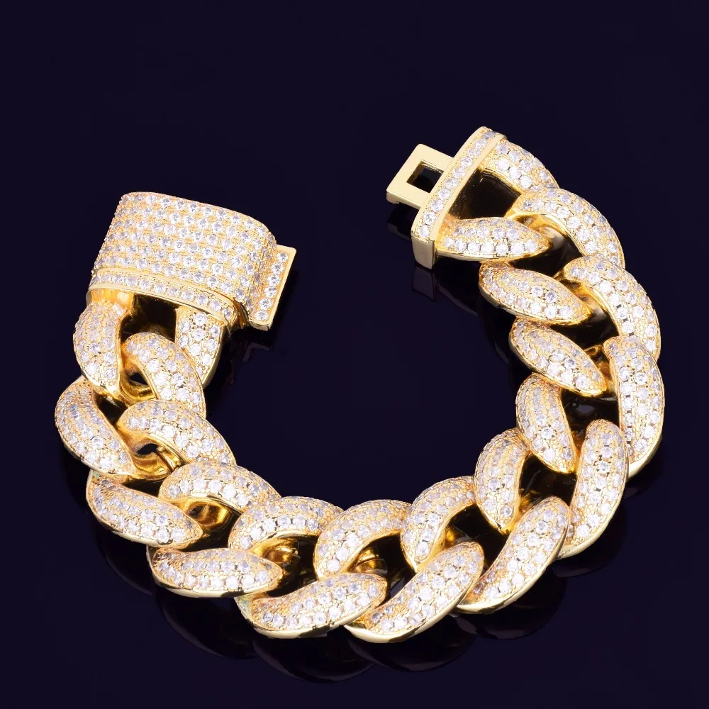 23 мм массивный кубинский браслет-цепочка из ААА циркония для мужчин хип-хоп ювелирные изделия Золотой Серебряный Большой замок браслет " 8"