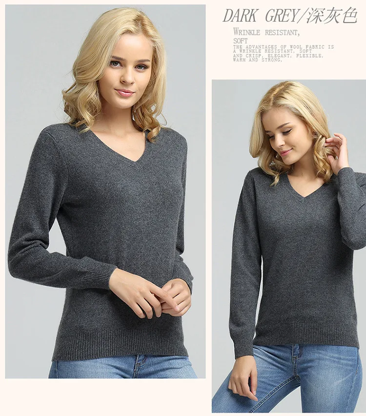 Camisola de Malha Feminina de Manga Comprida com Decote em v de Cashmere Suéter e Pulôver Jveii Mulheres Jumpers Feminino Outono Inverno Magro Ocasional 17 Home & Garden