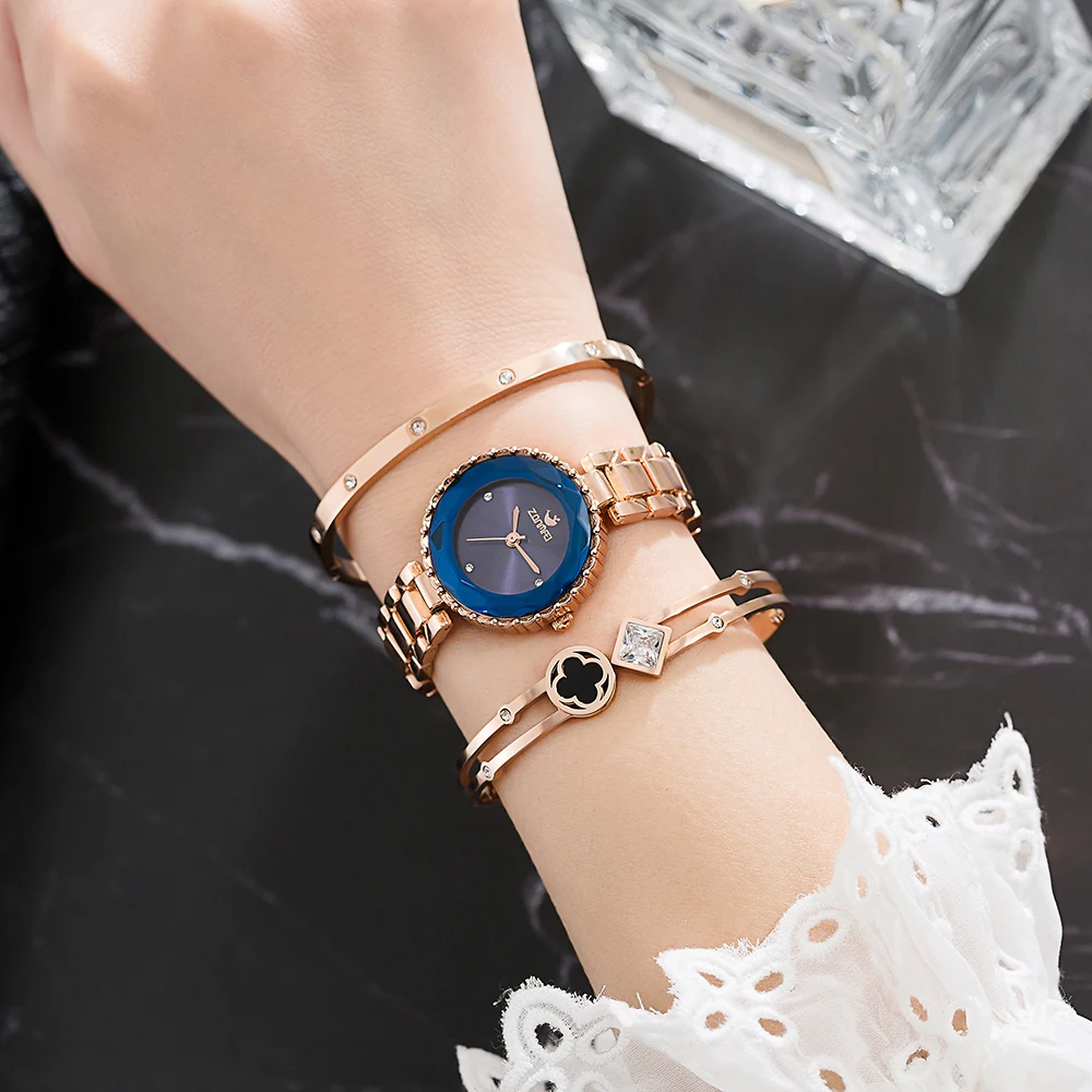 

ZONMFEI Blue Wrist Watch Sets 3Pcs Women's Watches Luxury Stainless Steel Ladies Quartz Watches Relogio Feminino Montre Femme