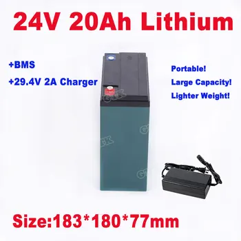 

24v 20ah lithium li-ion electric bike battery pack for 200w 250w 300w motor e-scooter e-bike golf motocycle solar system+charger