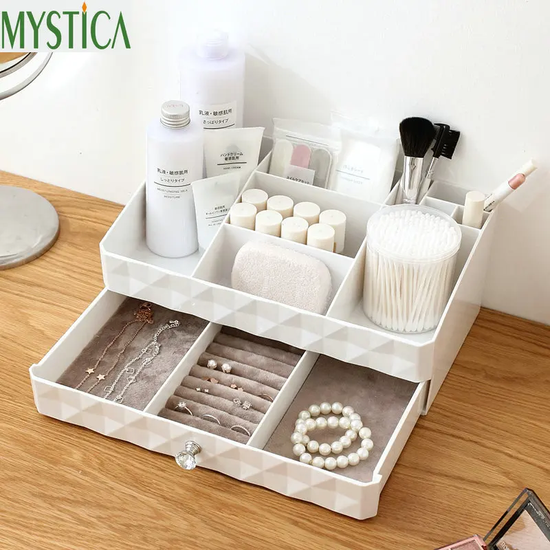 

NEW MYSTICA ABS Two layer Plastic Storage Box Drawers Makeup Jewelry Container Box Make up Organizer Case Cosmetic Office Boxes