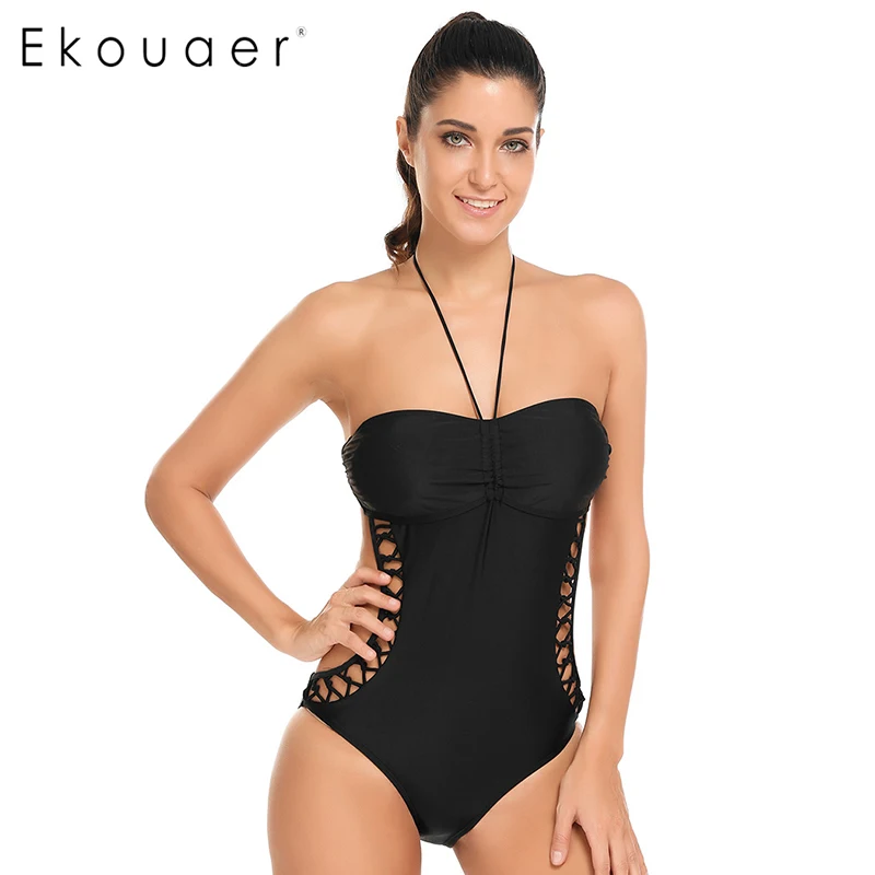 

Ekouaer Sexy Swimwear Women One Piece Swimsuit 2017 Summer 1 Bathing Suit Swim Lady Print Beach Wear Bandage Monokini Swimsuit