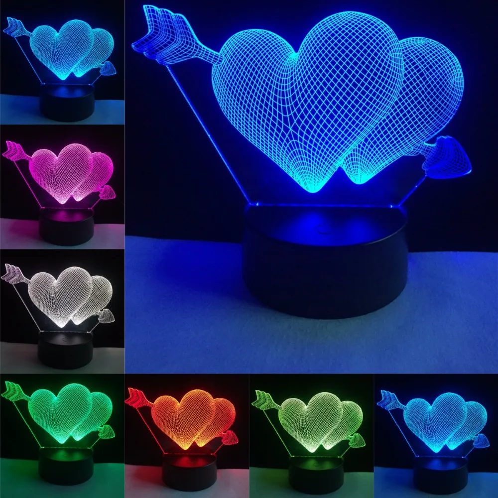 3D лампа в форме сердца с Купидоном и стрелкой светодиодный RGB светильник для