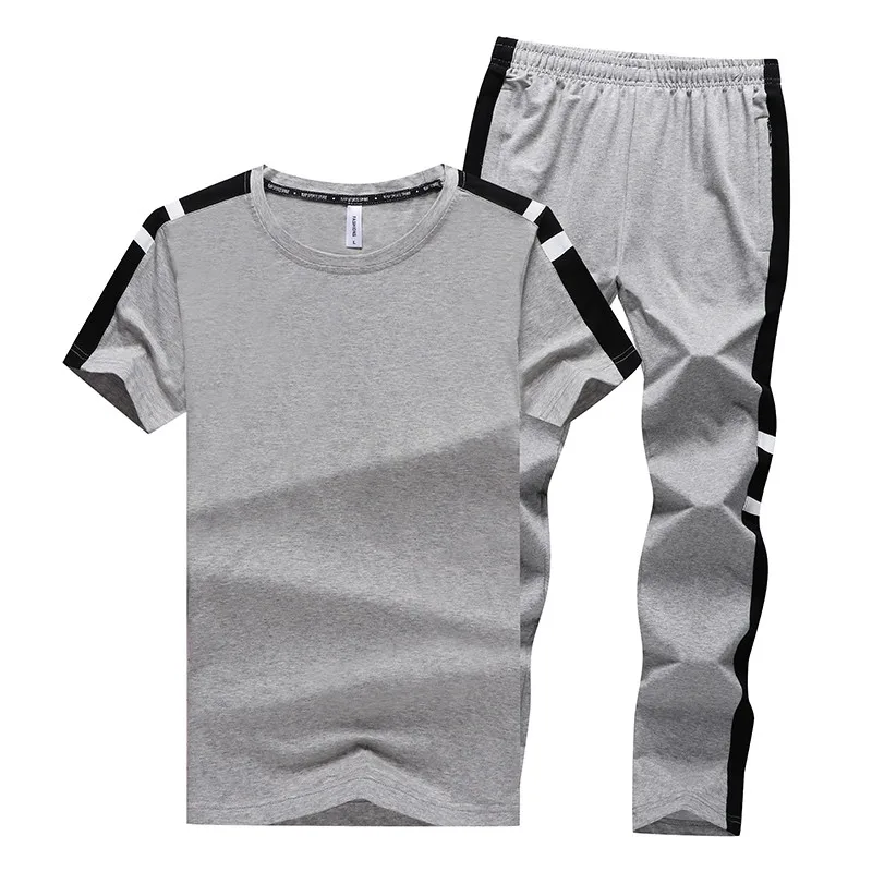 Мужские комплекты плюс размер 5XL 6XL футболки+ длинные штаны комплекты из двух предметов Повседневный Спортивный костюм летний мужской тонкий спортивный костюм - Цвет: gray