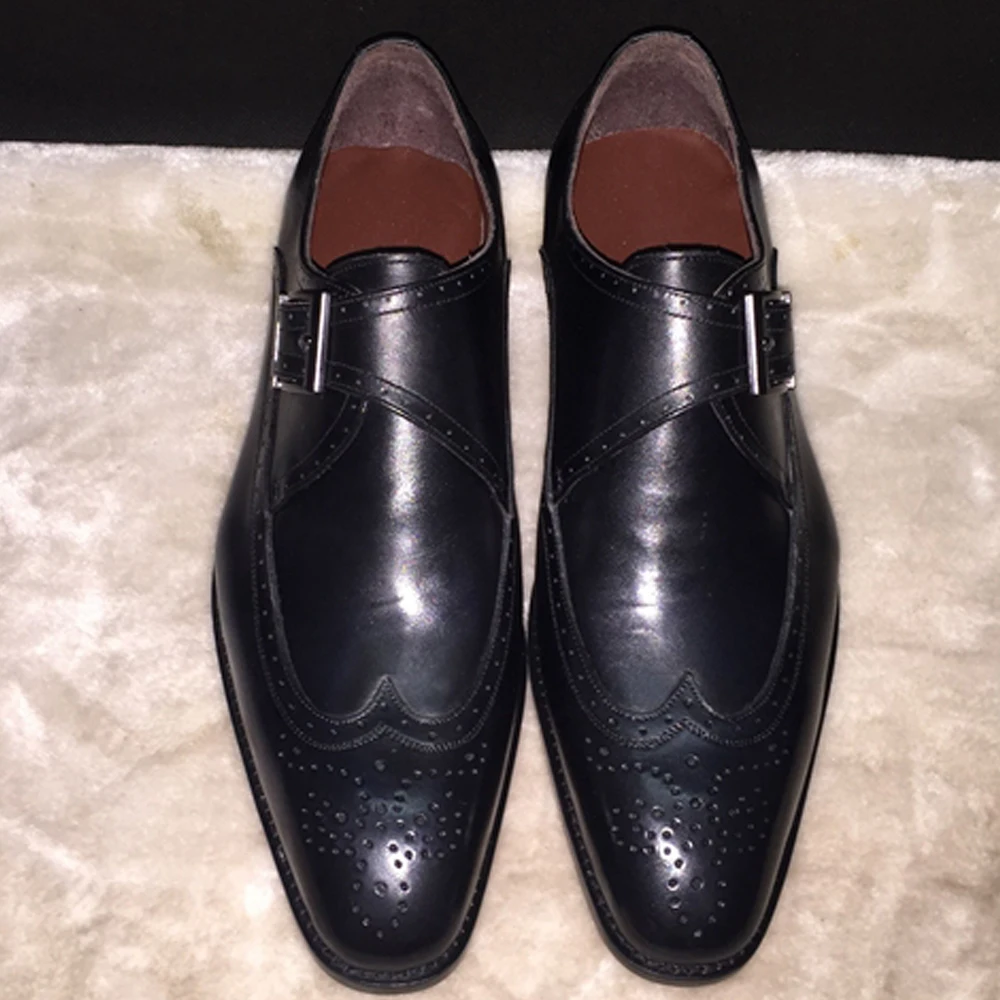 black single monk strap shoes