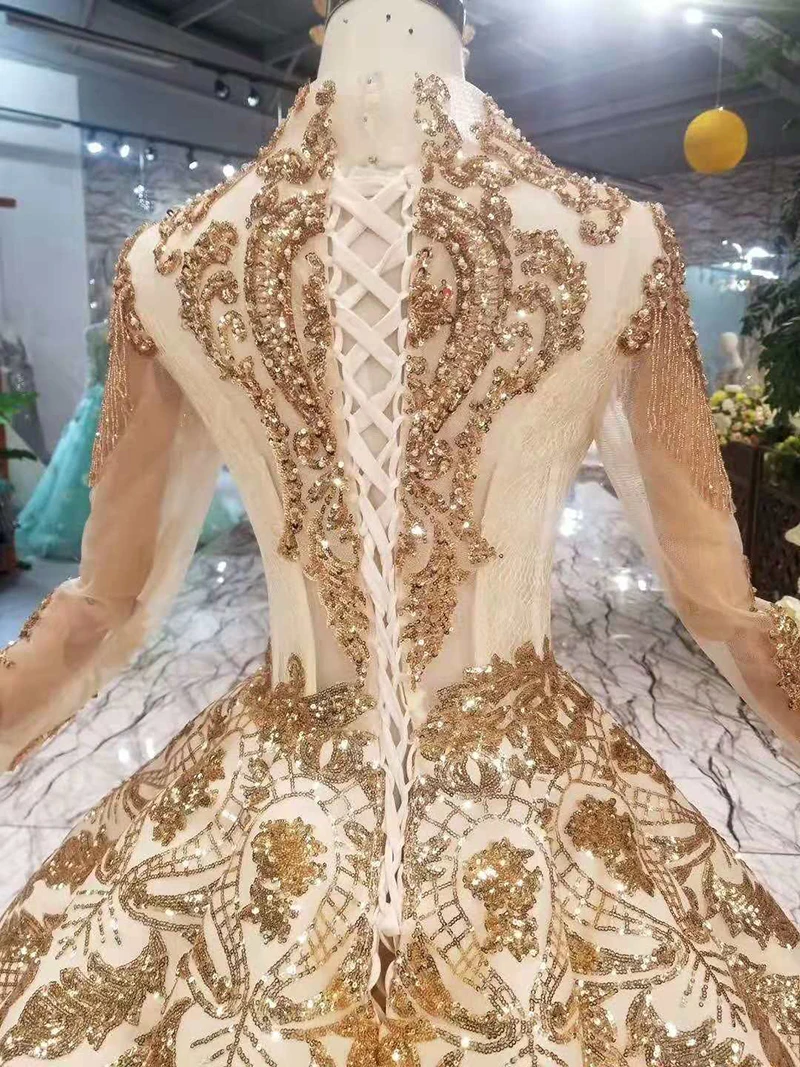 Modabelle арабские золотые вечерние платья с блестками Vestido De Gala роскошное мусульманское вечернее платье с v-образным вырезом и длинным рукавом Vestidos Festa