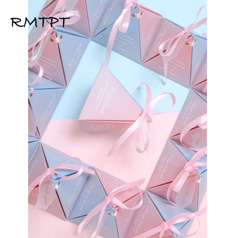 

40pcs Upscale Romantic Candy Box Keep Smile Pyramid Wedding Favors Gift Boxes Party Gradual Pink Chocolate Box Giveaways Boxes