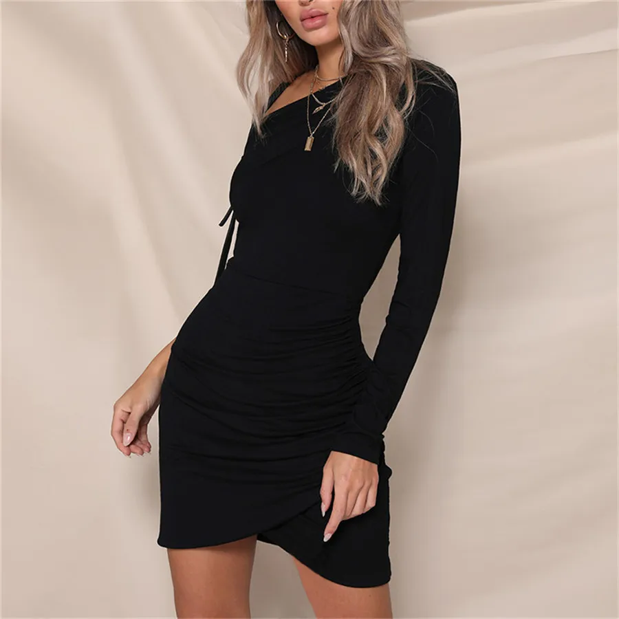 Gladiolus One Shoulder 2019 Spring Autumn Women Dress Long Sleeve Sexy Bodycon Draped Mini Dress Women Short Sexy Club Dresses (15)