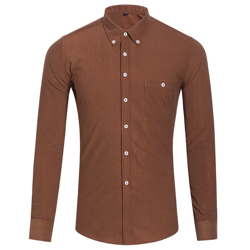 Новый Для мужчин Вельвет Повседневная рубашка Slim Fit светская нарядная с длинным