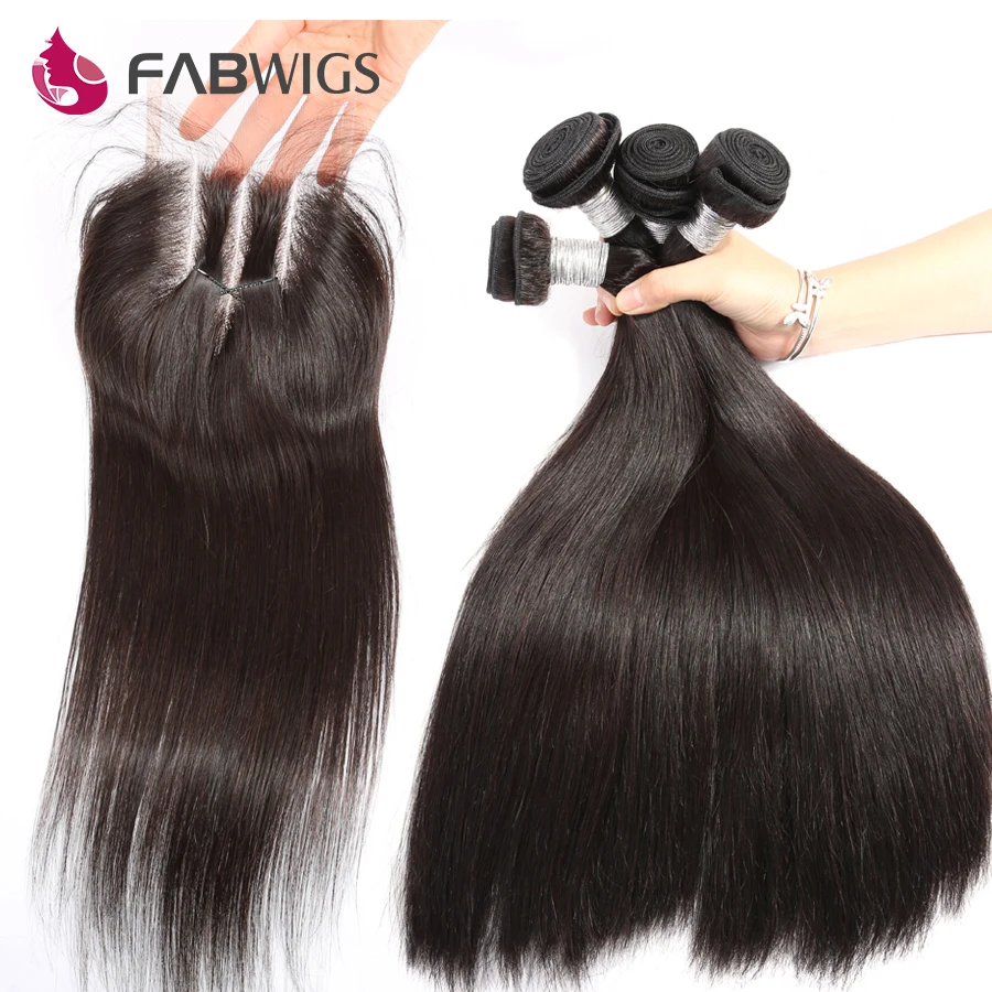 Fabwigs волосы 5 шт./партия человеческие пучки с закрытием 4 пучка перуанские прямые